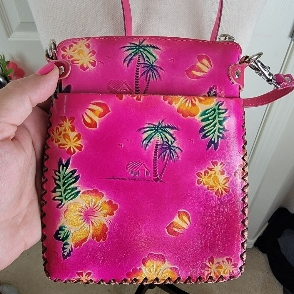 Pink tooled leather crossbody purse floral - Picture 7 of 8
